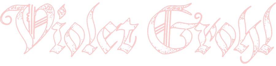 Decorative text with floral elements in red on a white background